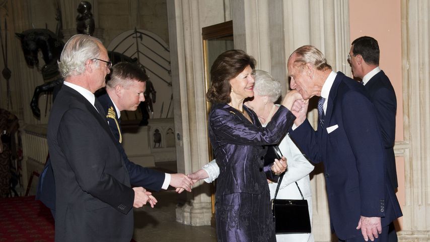 König Carl Gustaf und Königin Silvia von Schweden mit Queen Elizabeth II. und Prinz Philip