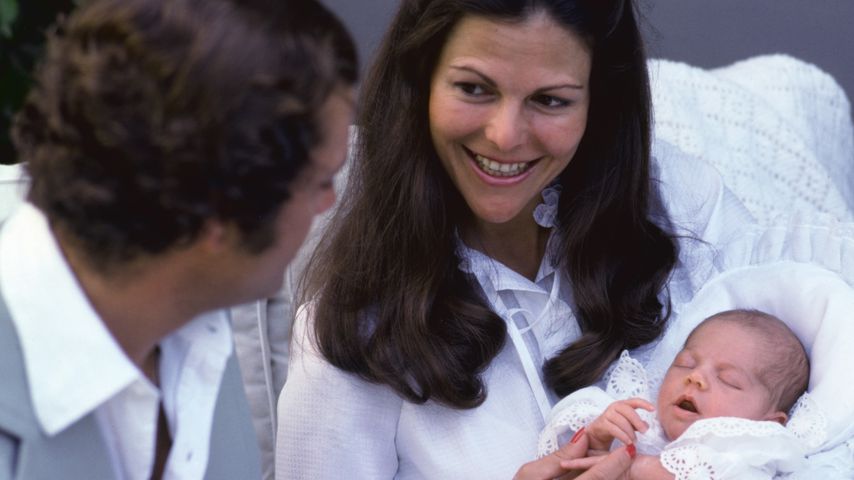 König Carl Gustaf und Königin Silvia mit ihrer Tochter Victoria, 1977