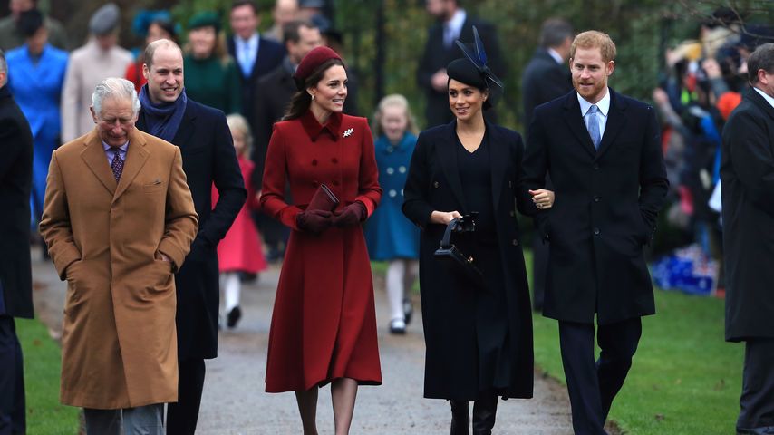 König Charles III., Prinz William, Prinzessin Kate, Herzogin Meghan und Prinz Harry im Dezember 2018