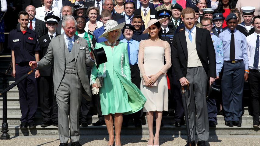 König Charles, Königin Camilla, Herzogin Meghan und Prinz Harry an König Charles' Geburtstag