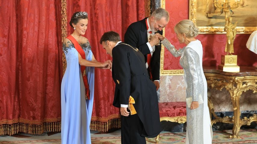 König Felipe VI und Königin Letizia empfangen Emmanuel Macron und Brigitte Macron zum Staatsdinner im Königspalast von Madrid