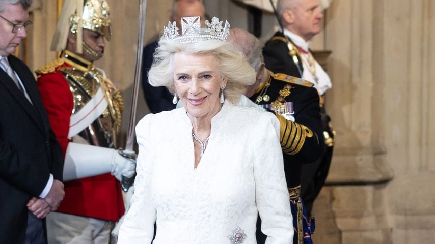 Königin Camilla nach der Parlamentseröffnung im Palace of Westminster, London, 13. Mai 2026