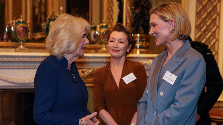 Königin Camilla, Lesley Manville und Cate Blanchett im Februar im Buckingham Palace