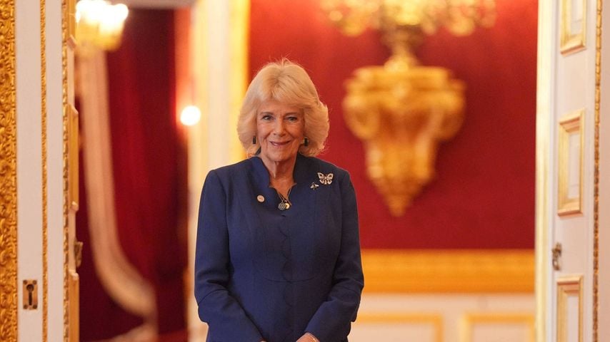 Königin Camilla bei einem Empfang für die Gewinner des Queen’s Commonwealth Essay Competition im St James’s Palace, London