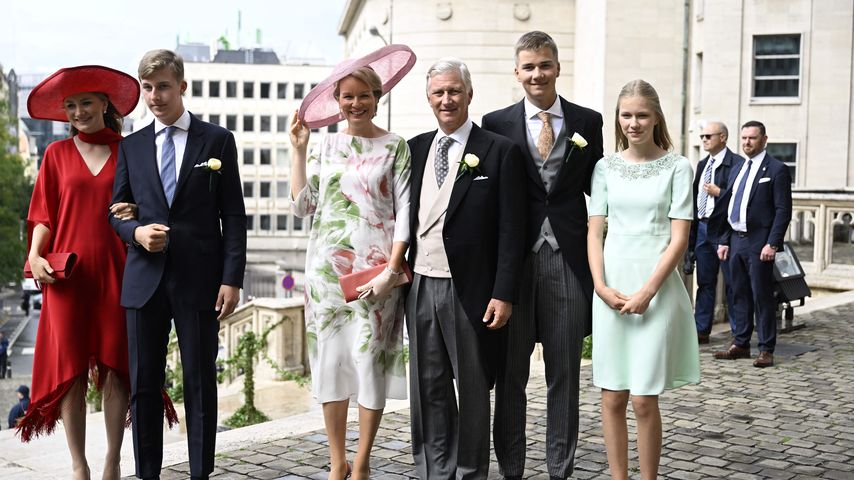 Königin Mathilde, König Philippe und ihre Kinder Elisabeth, Emmanuel, Gabriel und Eleonore