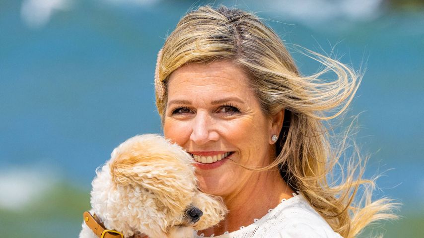 Königin Máxima mit ihrem Pudel im Juni 2023 in Den Haag