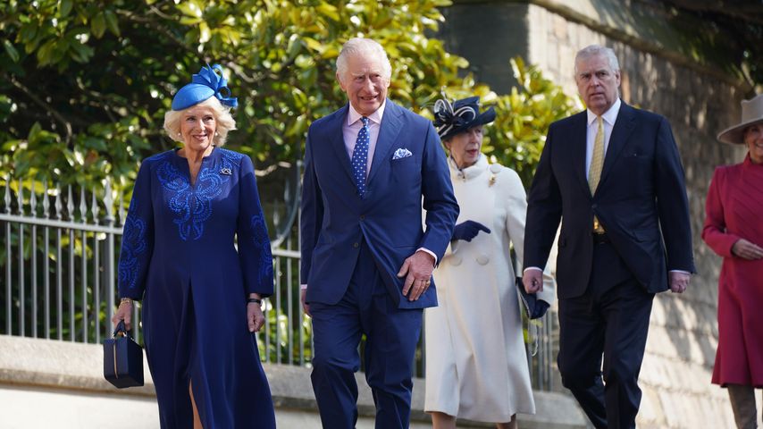 Königsgemahlin Camilla, König Charles, Prinzessin Anne und Prinz Andrew im April 2023