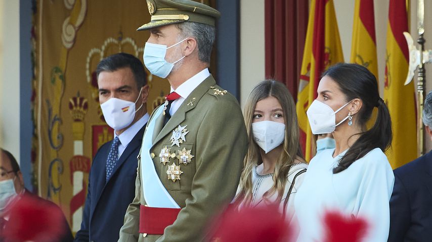 König Felipe, Prinzessin Sofía und Königin Letizia am spanischen Nationalfeiertag, 12. Oktober 2021