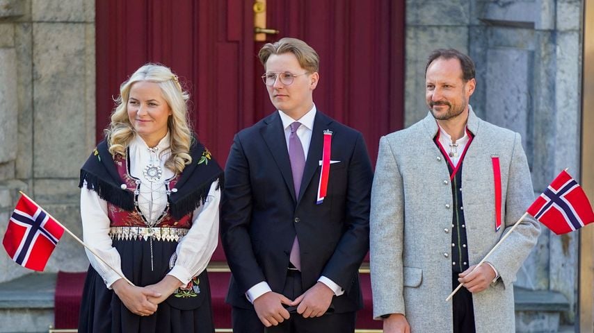 Kronprinzessin Mette-Marit, Prinz Sverre und Kronprinz Haakon im Mai 2023