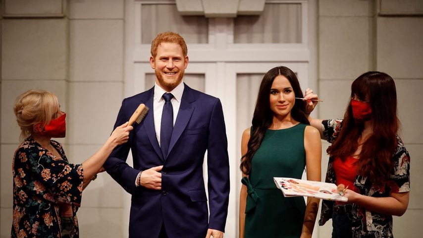 Wachsfiguren von Prinz Harry und Herzogin Meghan, 2020.