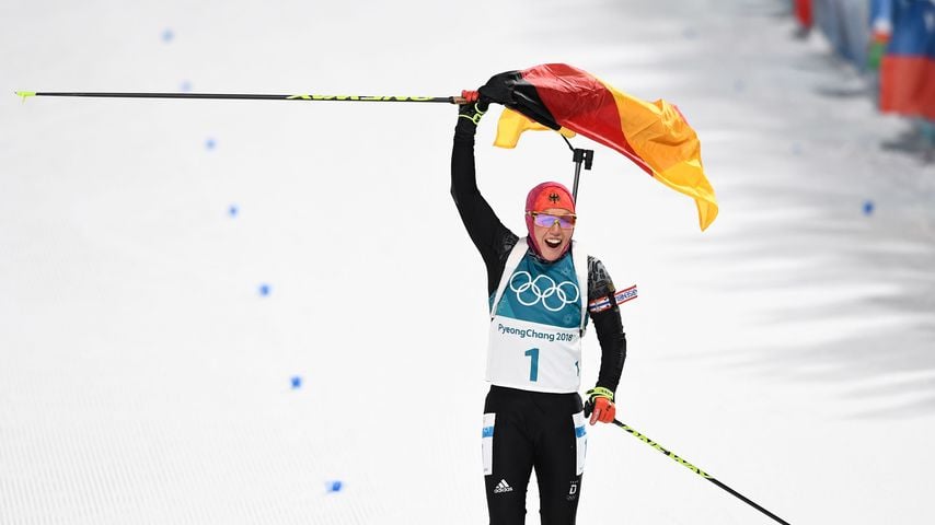 Laura Dahlmeier bei ihrem Sieg bei den Olympischen Winterspielen 2018