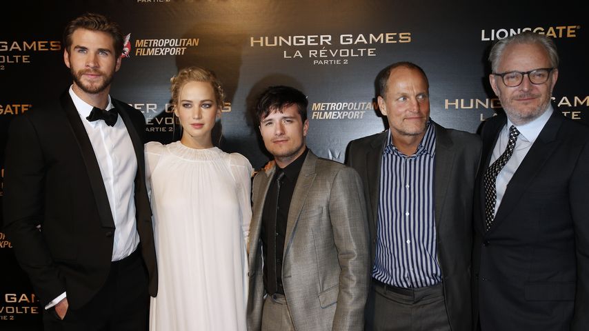 Liam Hemsworth, Jennifer Lawrence, Josh Hutcherson, Woody Harrelson und Francis Lawrence