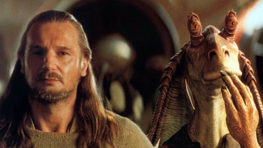 Liam Neeson und Ahmed Best als Jar Jar Binks in "Star Wars: Episode I – The Phantom Menace", 1999