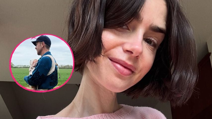 Collage: Lily Collins und Charlie McDowell mit ihrer Tochter Tove