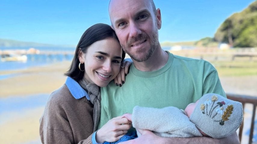 Lily Collins und Charlie McDowell mit ihrer Tochter Tove Jane