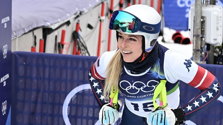 Lindsey Vonn reagiert beim Abfahrtstraining der Winterspiele Milano Cortina 2026 in Cortina d’Ampezzo
