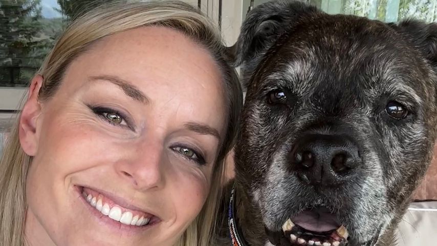 Skirennläuferin Lindsey Vonn und ihr Hund Leo
