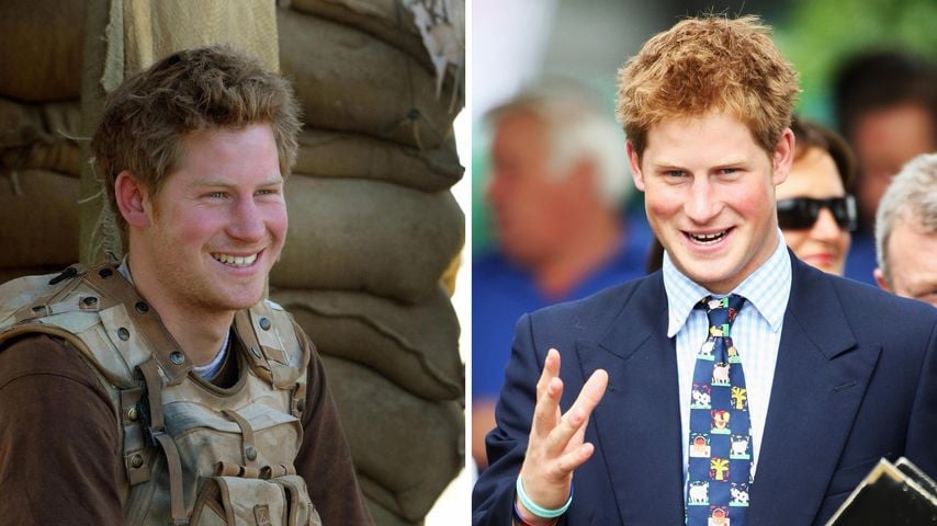 Collage: Links: Prinz Harry 2008 in Afghanistan, Rechts: Prinz Harry, Juni 2008