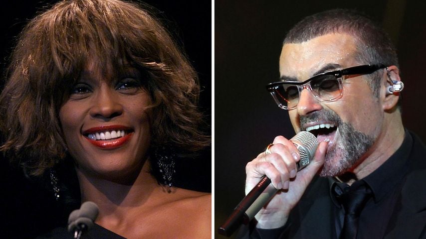 Collage: Links: Whitney Houston, Juni 2001, Rechts: George Michael im September 2011