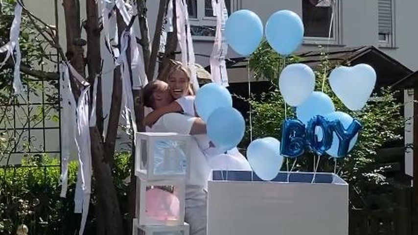 Lisa Mantler und ihr Ehemann bei ihrer Gender-Reveal-Party