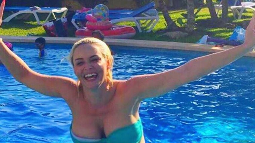 Dralle Dinger: Dani Katzenberger und Lucas planschen im Pool