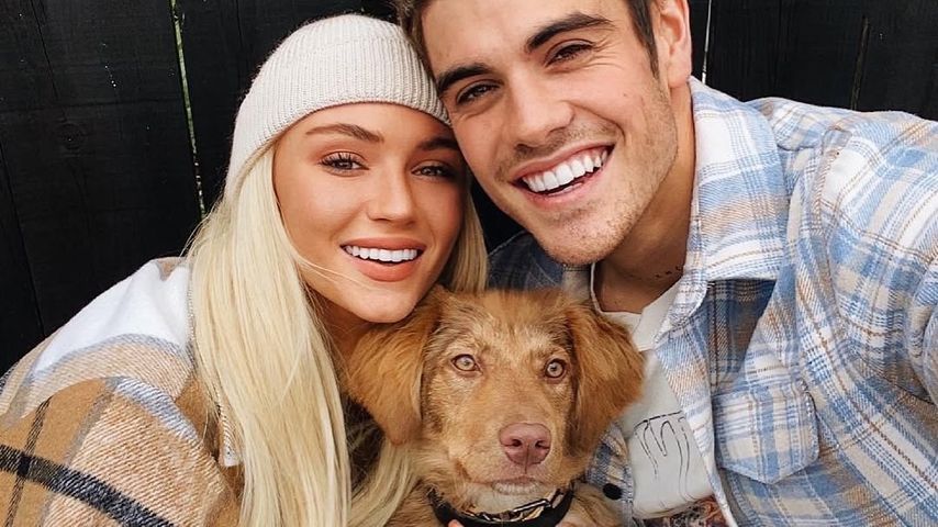 Lucie Donlan und Luke Mabbott mit ihrer Hündin Bunny