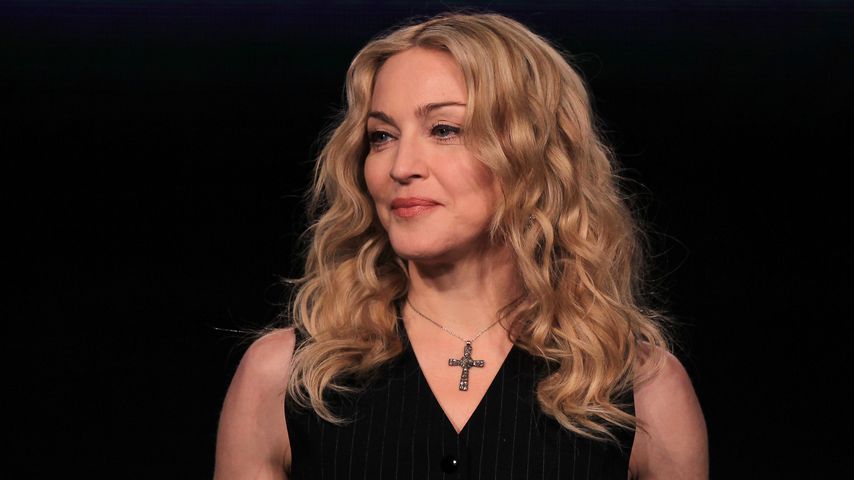 Madonna bei einer Pressekonferenz in Indianapolis im Februar 2012