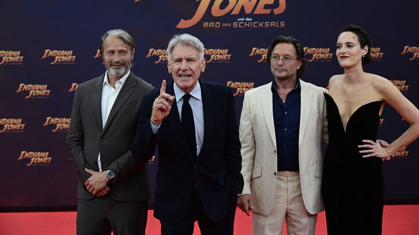 Mads Mikkelsen, Harrison Ford, Thomas Kretschmann und Phoebe Waller-Bridge in Berlin 2023