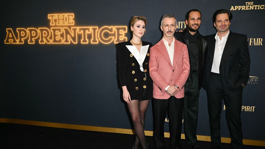 Maria Bakalova, Jeremy Strong, Joe Pingue und Sebastian Stan bei der Premiere von "The Apprentice"