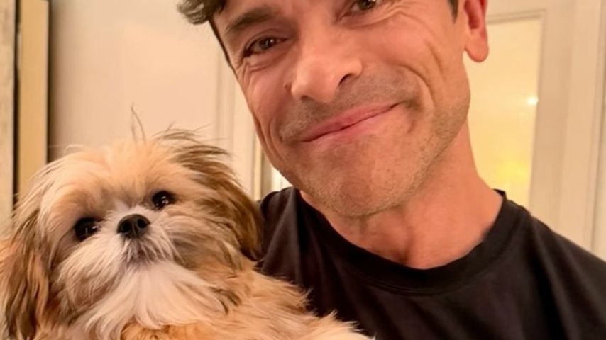 Mark Consuelos posiert mit seinem Hund Javi