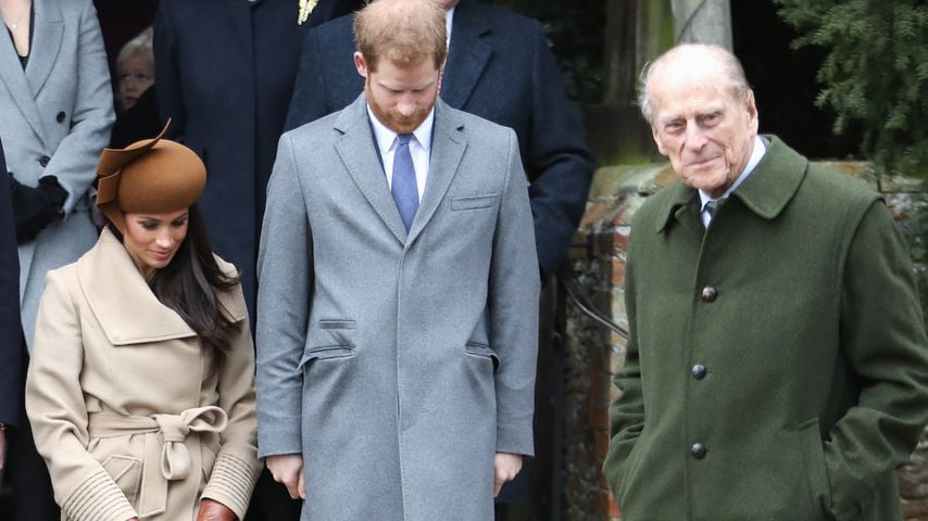 Meghan Markle, Prinz Harry und Prinz Philip in Sandringham