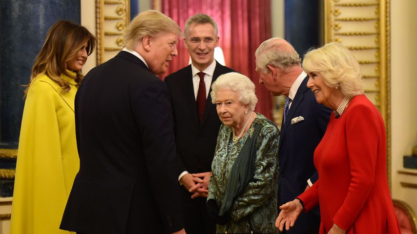 Melania und Donald Trump mit Queen Elizabeth II., Prinz Charles und Herzogin Camilla