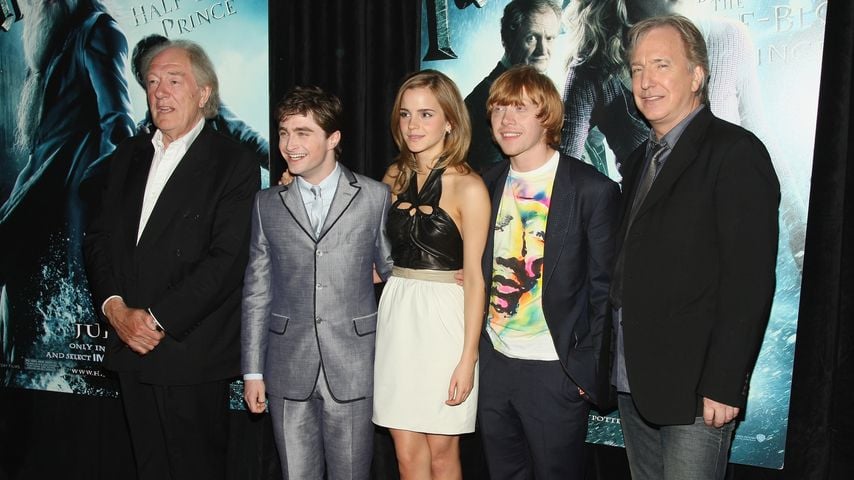 Michael Gambon, Daniel Radcliffe, Emma Watson, Rupert Grint und Alan Rickman 2009 in New York