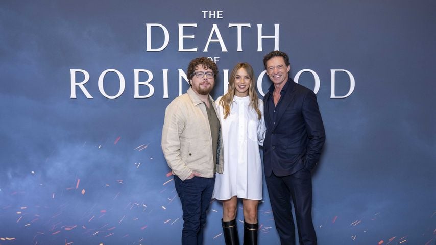 Michael Sarnoski, Jodie Comer und Hugh Jackman beim UK-Photocall zu "The Death of Robin Hood", September 2026