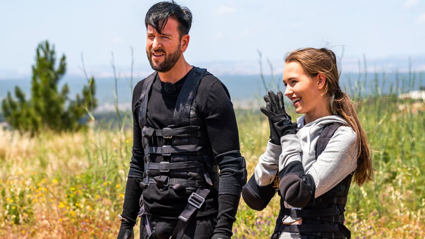 Michael Wendler und Laura Müller in Klettergurten