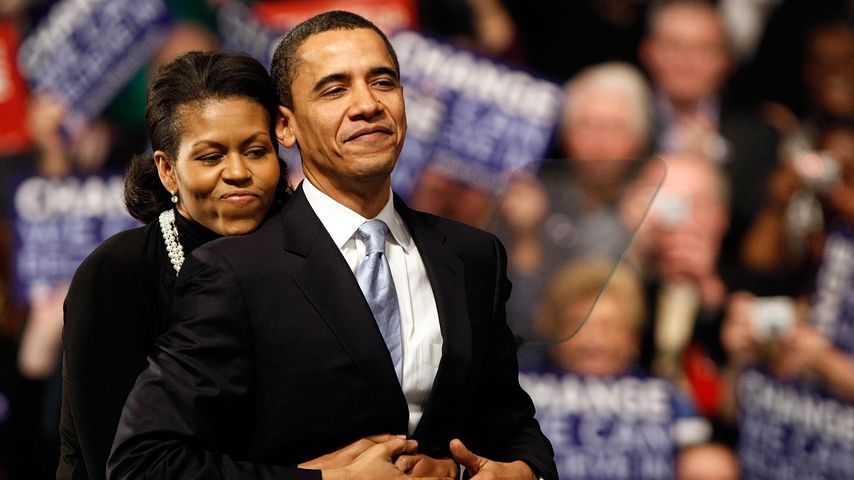 Michelle und Barack Obama bei einer Rede in New Hampshire, 2008