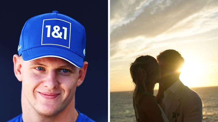 Collage: Mick Schumacher und Laila Hasanovic beim Kuss im Herbst 2024