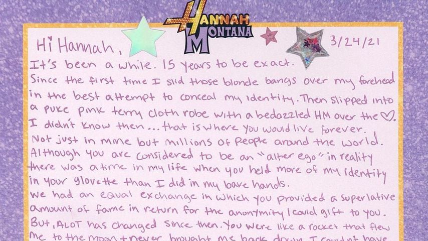 Miley Cyrus' Brief an ihr Alter Ego Hannah Montana