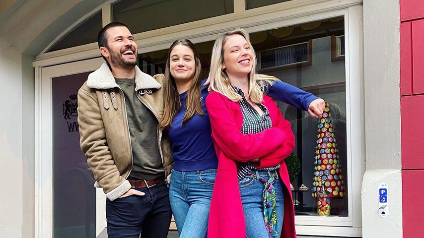 Miloš Vuković, Josephine Becker und Alica Hubiak am "Unter uns"-Set