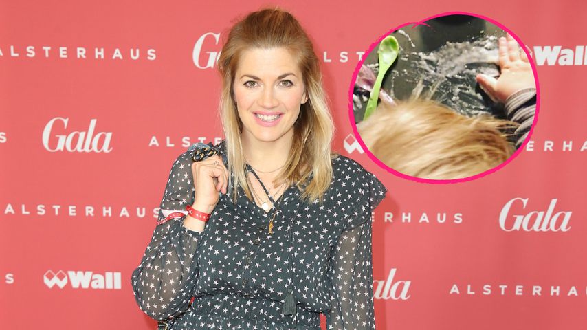 Gekleckert: Nina Botts Sohn Lio versucht, alleine zu essen