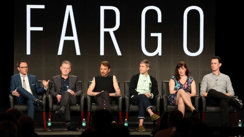 Noah Hawley, Warren Littlefield, Billy Bob Thornton, Martin Freeman, Allison Tolman und Colin Hanks bei der FX-TCA-Presseveranstaltung 2014