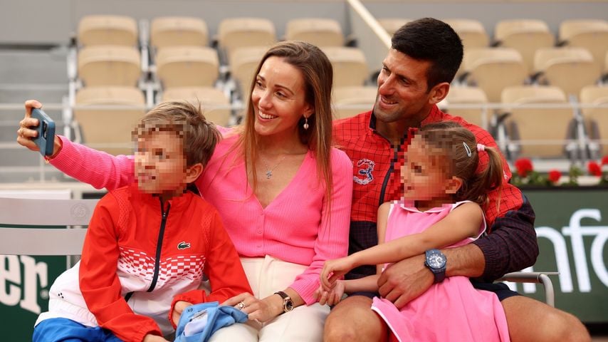 Novak Djokovic, seine Frau Jelena und ihre Kinder Stefan und Tara im Juni 2023