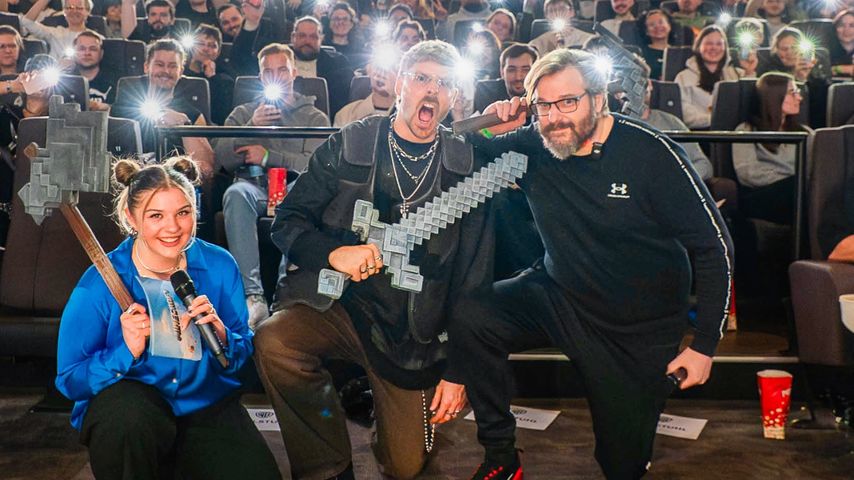 Olivia Mees, Rewinside und Gronkh bei einer "Minecraft"-Promoveranstaltung, April 2025