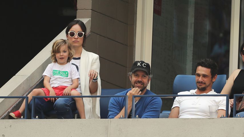Olivia Wilde, ihr Sohn Otis, Jason Sudeikis und James Franco im Jahr 2017