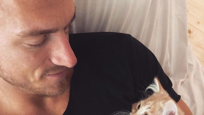 Patrick Fabian mit seiner Katze, Juli 2019