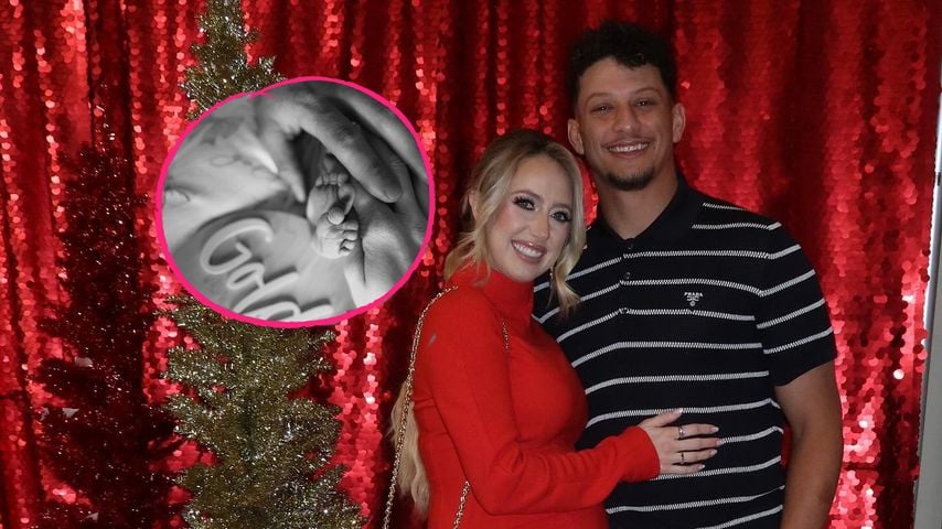 Collage: Patrick und Brittany Mahomes mit Tochter Golden Raye