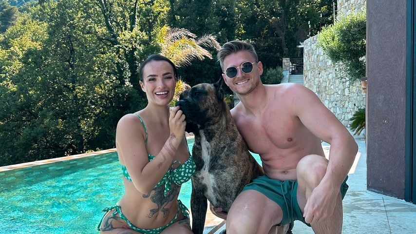 Paulina Ljubas, Tommy Pedroni und ihr gemeinsamer Hund Neo im Juni 2025