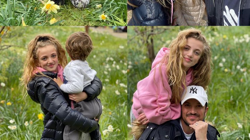 Collage: Peter Andre mit seiner Frau Emily und den Kindern Princess, Amelia und Theodore