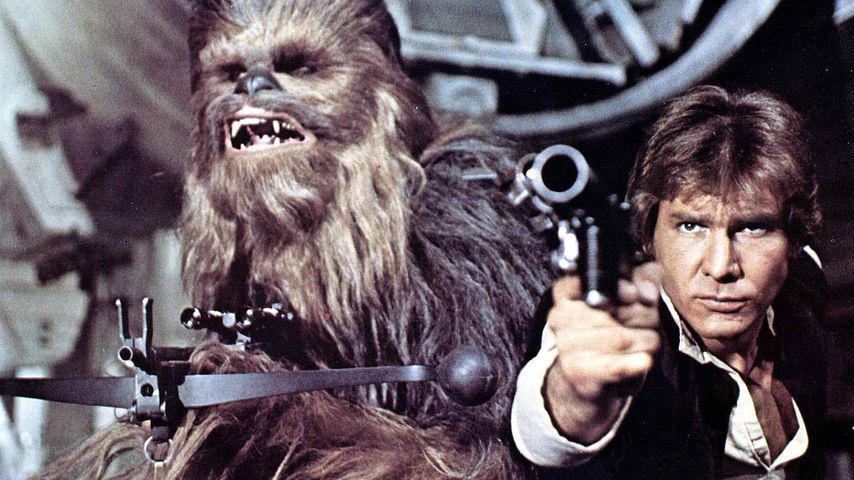 Peter Mayhew als Chewbacca und Harrison Ford als Han Solo