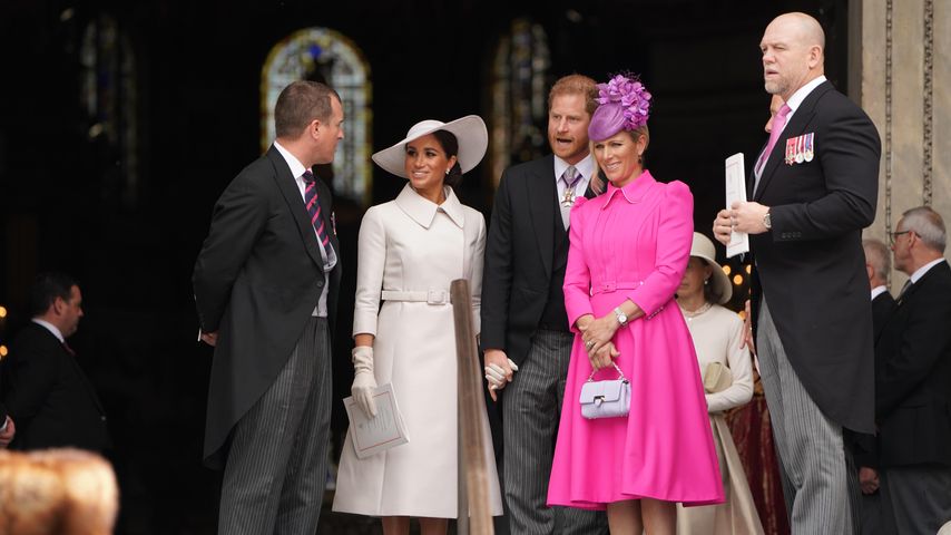 Peter Phillips, Herzogin Meghan und Prinz Harry mit Zara und Mike Tindall